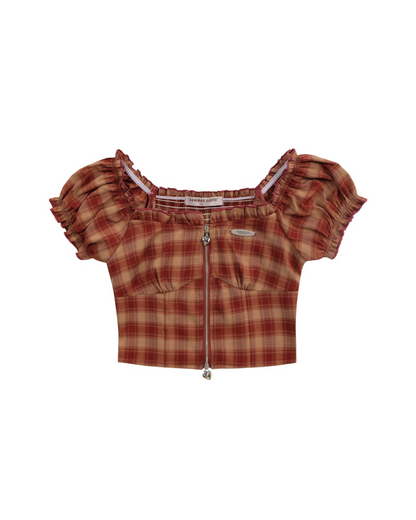 Retro Plaid Off-Shoulder Tops