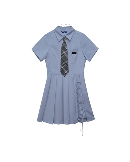 Retro Blue Polo Farbkleid