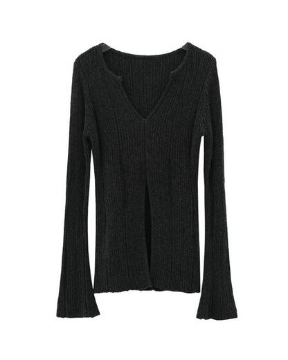 V-Neck Slim Front Twin Long Sleeve Knit