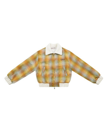 Plaid Velvet Short Fur Jacket