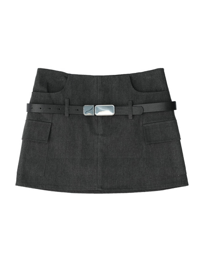 Belt High Waist A Line Skirt