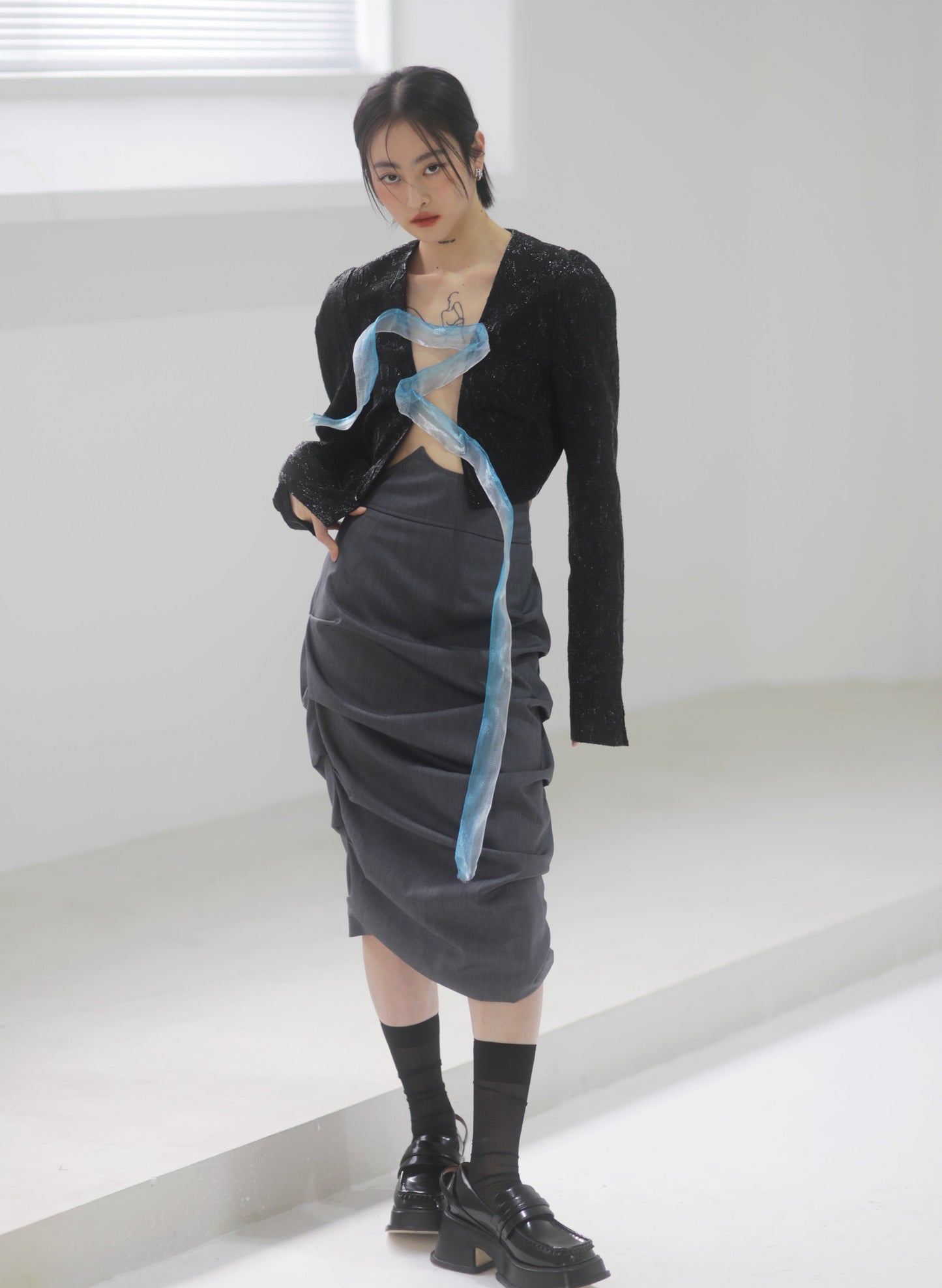 High Waist Tight Skirt with Draped Design