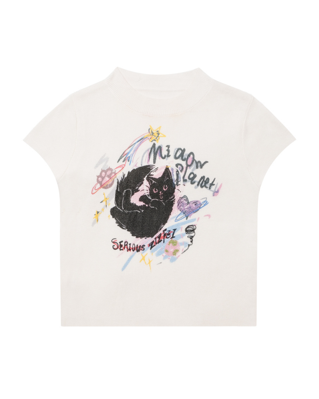 French Cat Mock Neck T-shirt