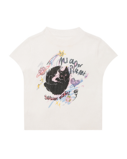 Französische Katze Mock Neck T-Shirt