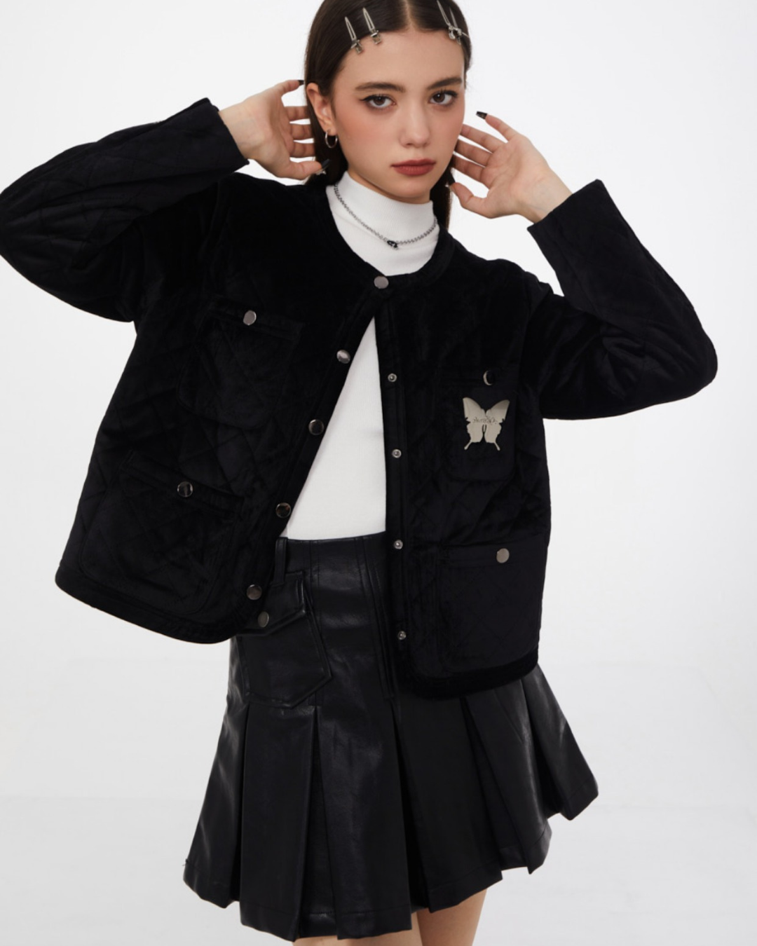 Black Short Rhombus Cotton Jacket