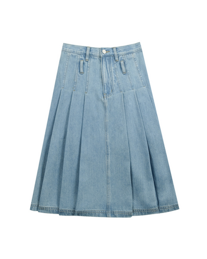 Pleated Denim Skirt