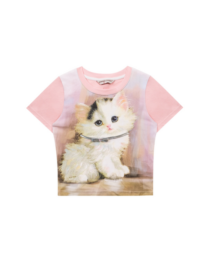 Retro Pink Cat Short Sleeve T-Shirt