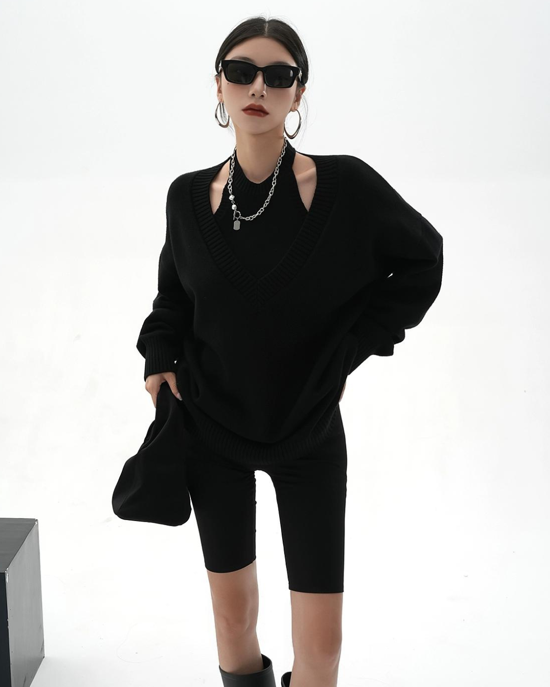 Halter Neck Layered Long Sleeve Knit