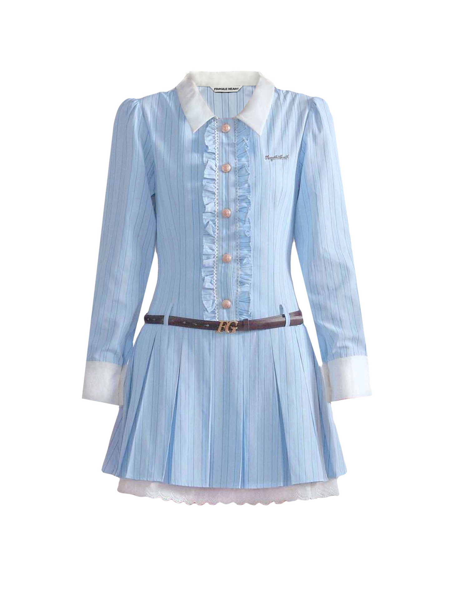 Front Button Frilled Stripe Dress