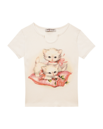 Lovely Cat U Neck Short Sleeve T-Shirt