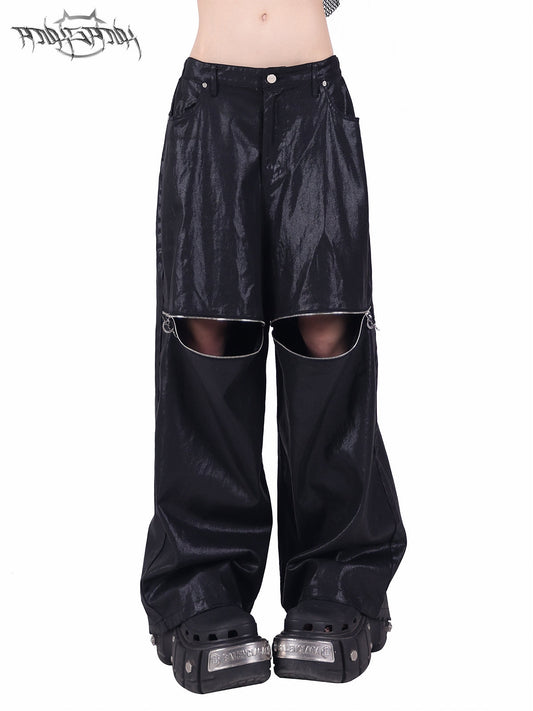 Center zip design loose silhouette pants