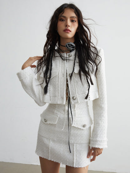 Pure White Retro Elegant Fur Edge Fragrant Short Jacket