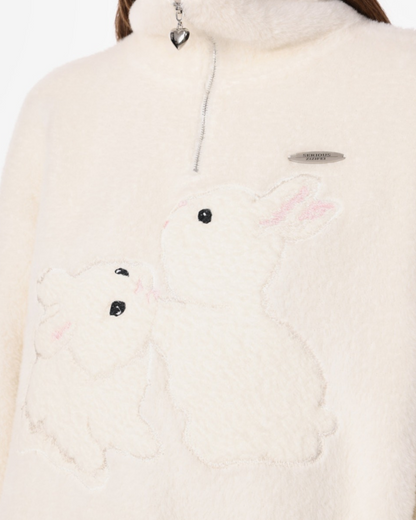 Semi-zipper Loose Rabbit Turtleneck Sweater