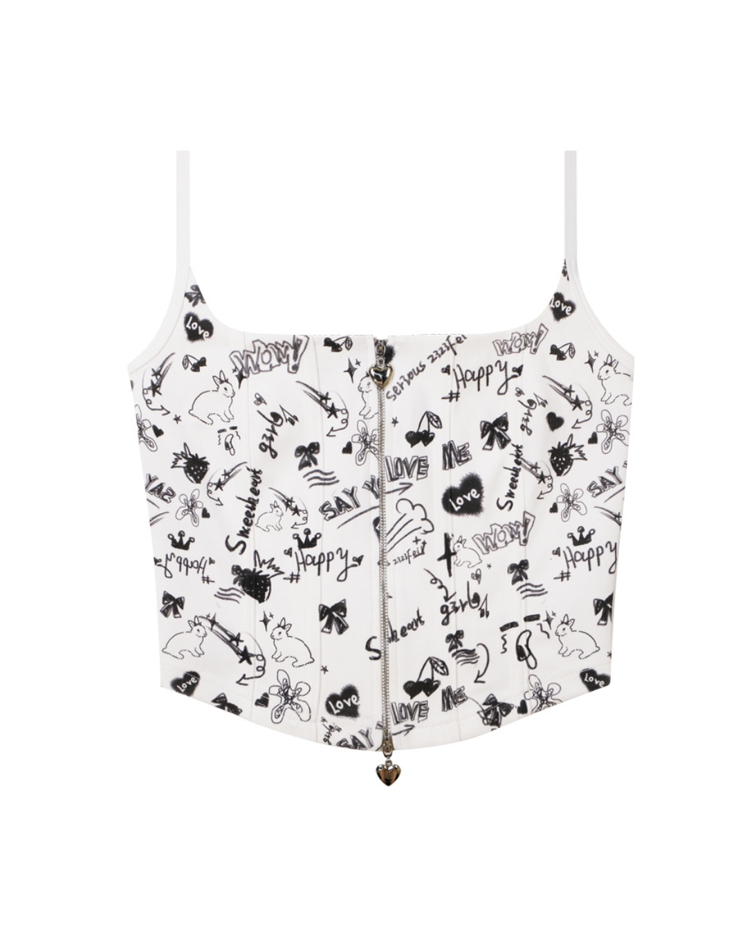 Graffiti Printed Zip Rib Camisole