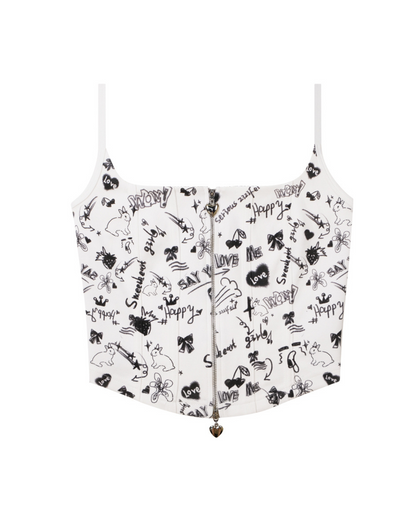 Graffiti Printed Zip Rib Camisole