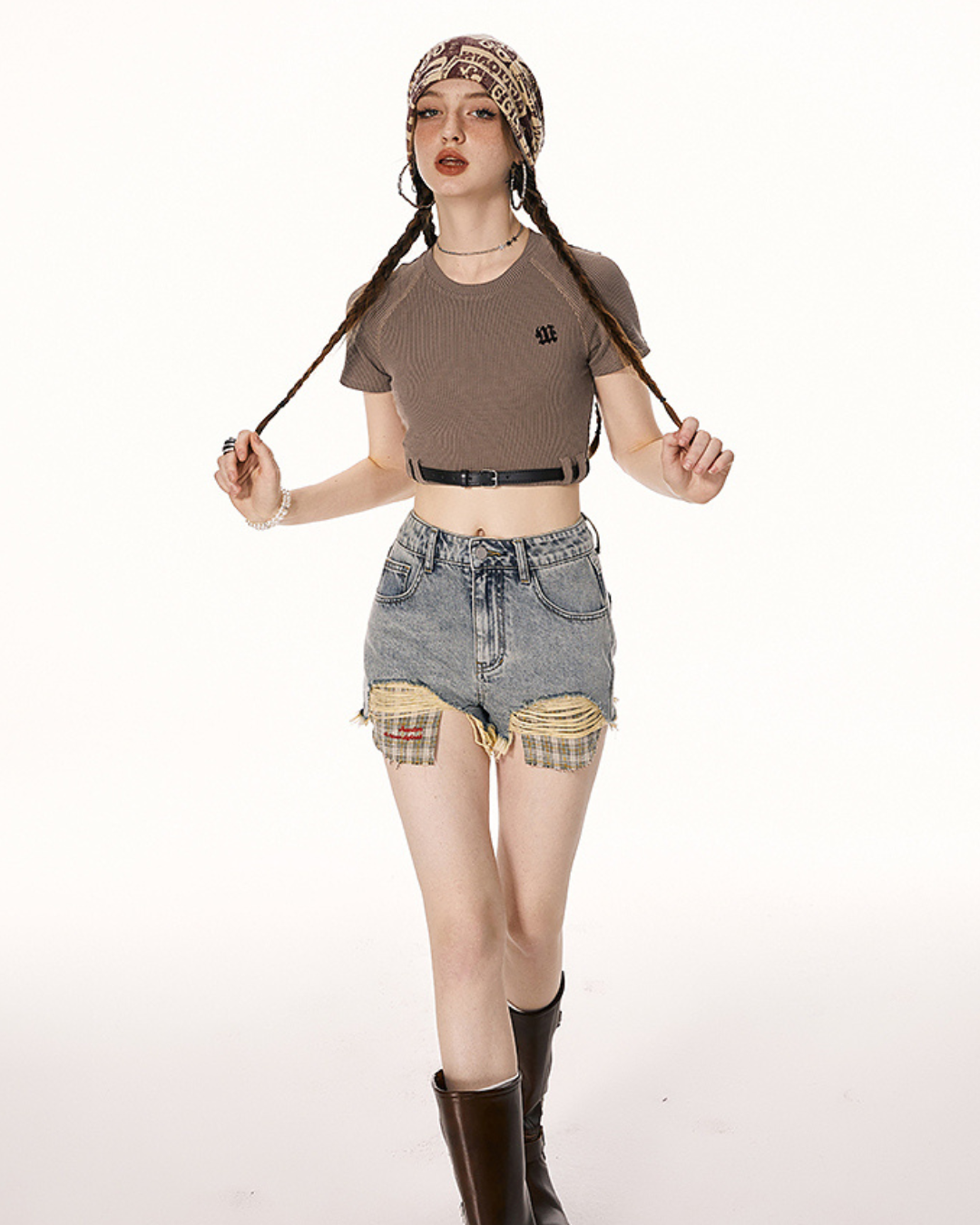 Belt Design Knit Short Sleeve T-Shirt