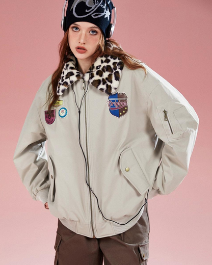 Retro Leopard Print Flight Jacket