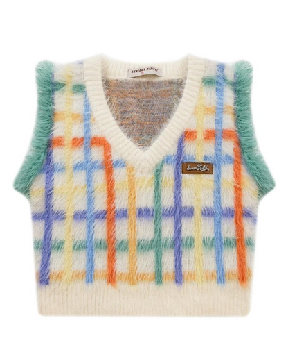 Colorful Plaid Knit Vest