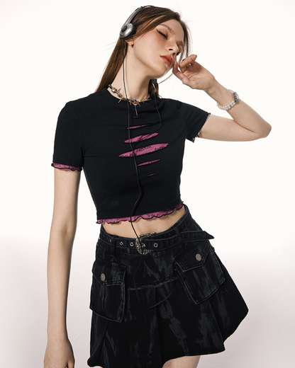 American Layered Style Cropped T-Shirt