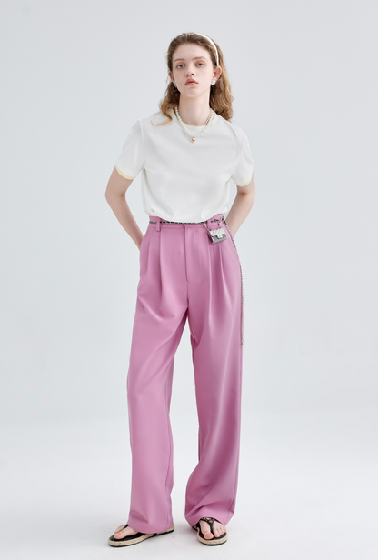 High Waist 2 Pleats Draped Slacks