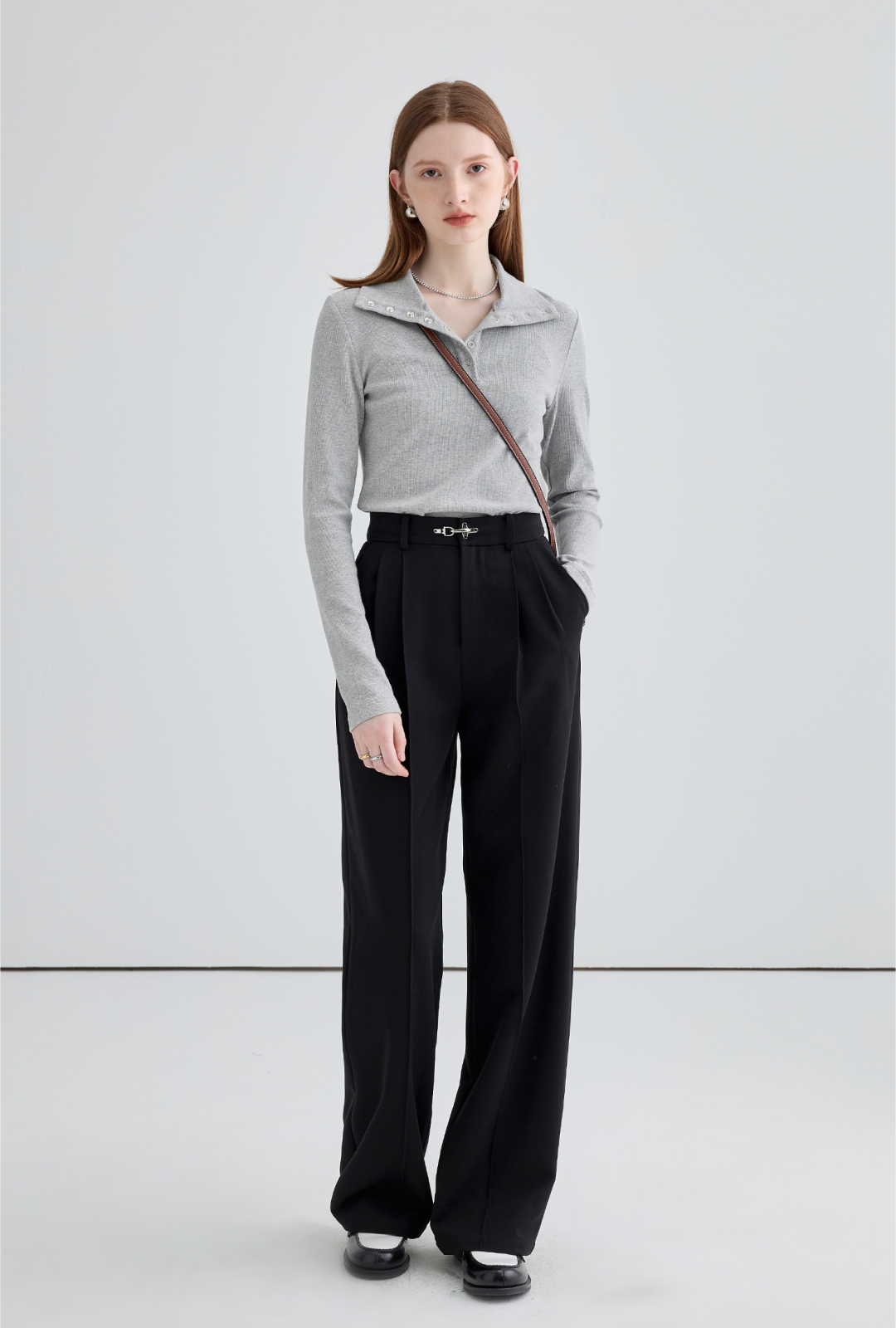 Wide Draped Buckle Pleated Pants