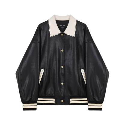 Bicolor Loose Leather Jacket