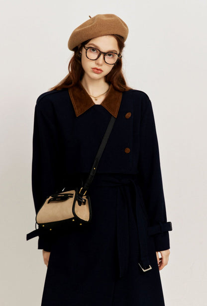 Contrast color mid-length coat