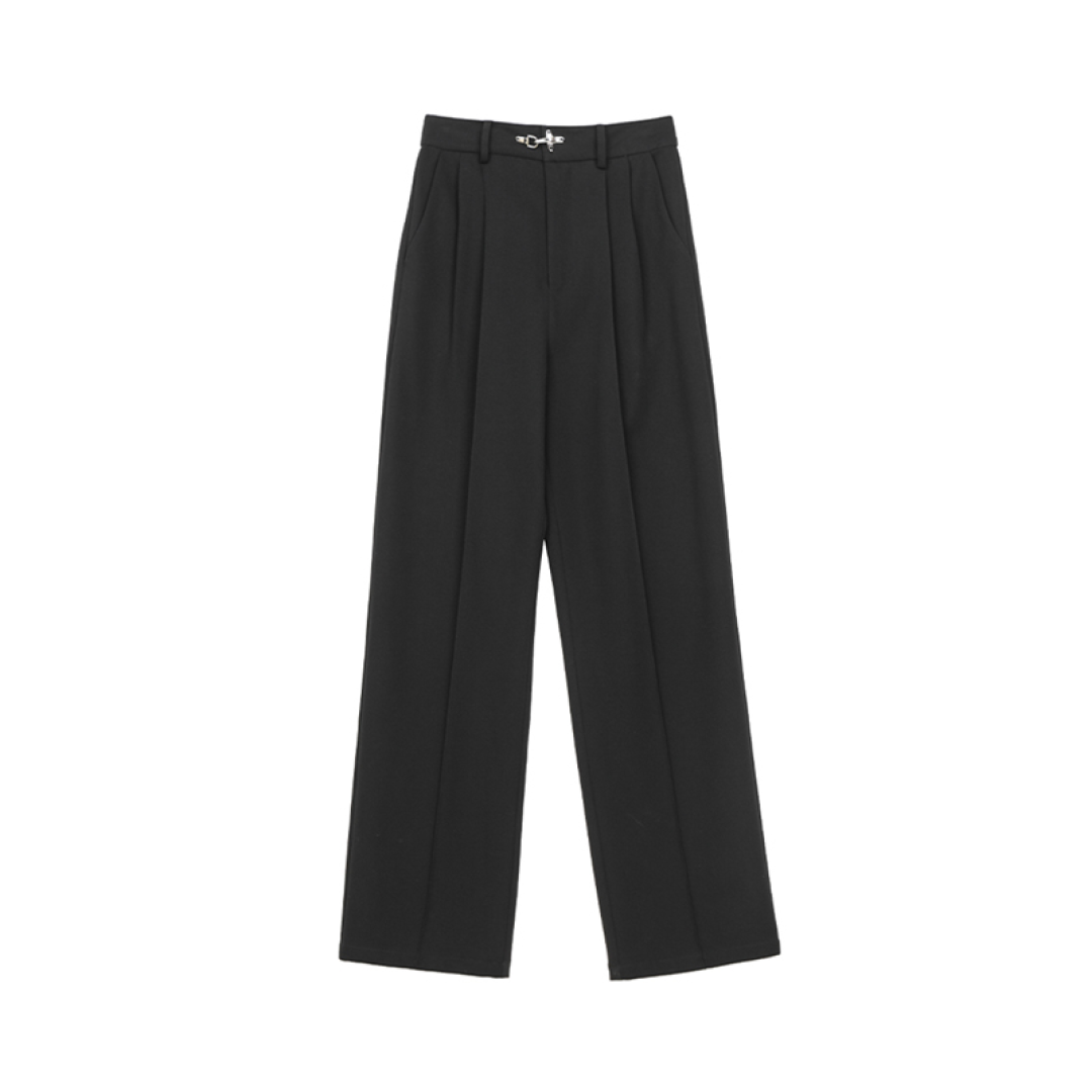 Wide Draped Buckle Pleated Pants