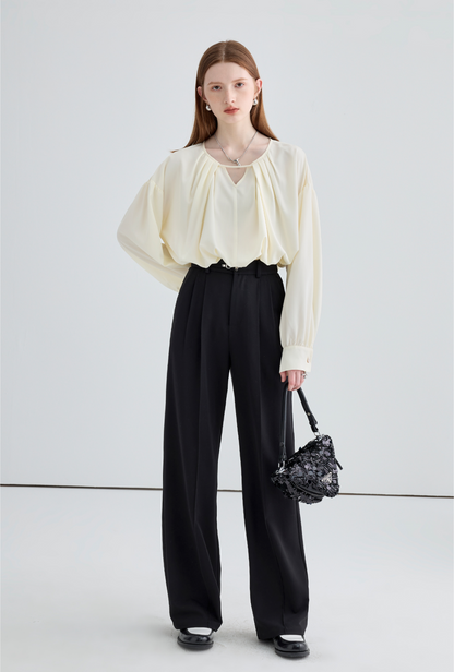 Wide Draped Buckle Pleated Pants