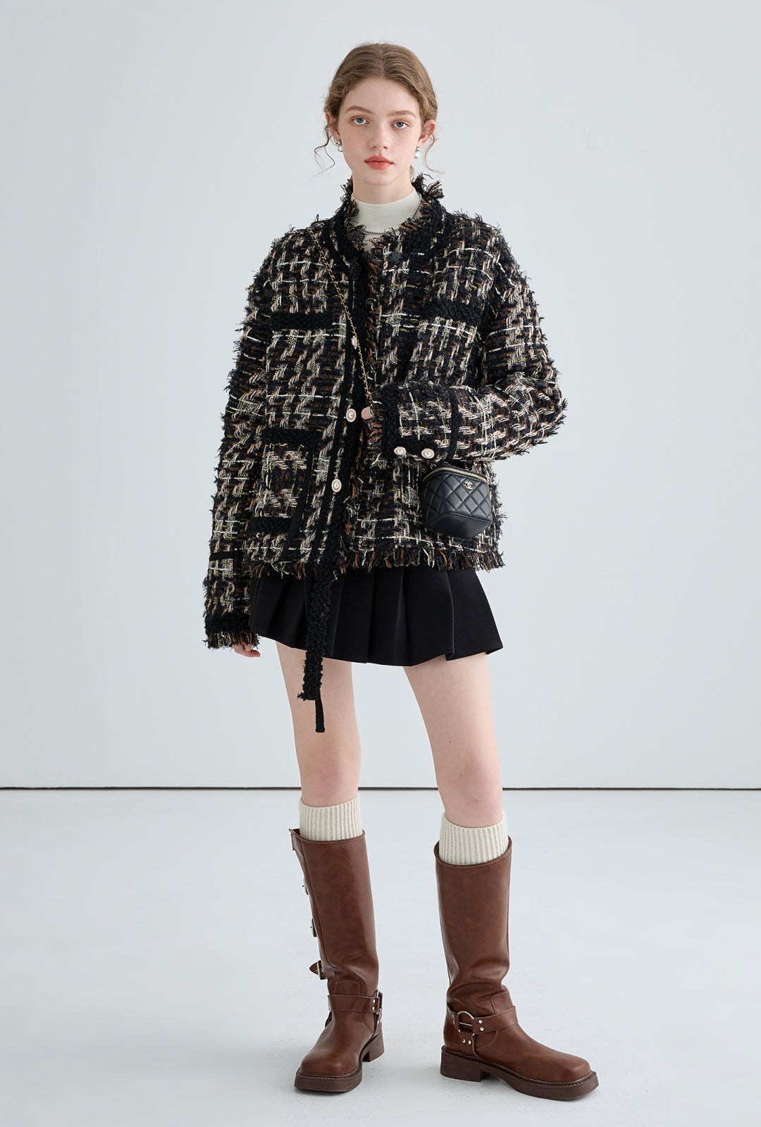 Tweed Short White Enten Down Jacke