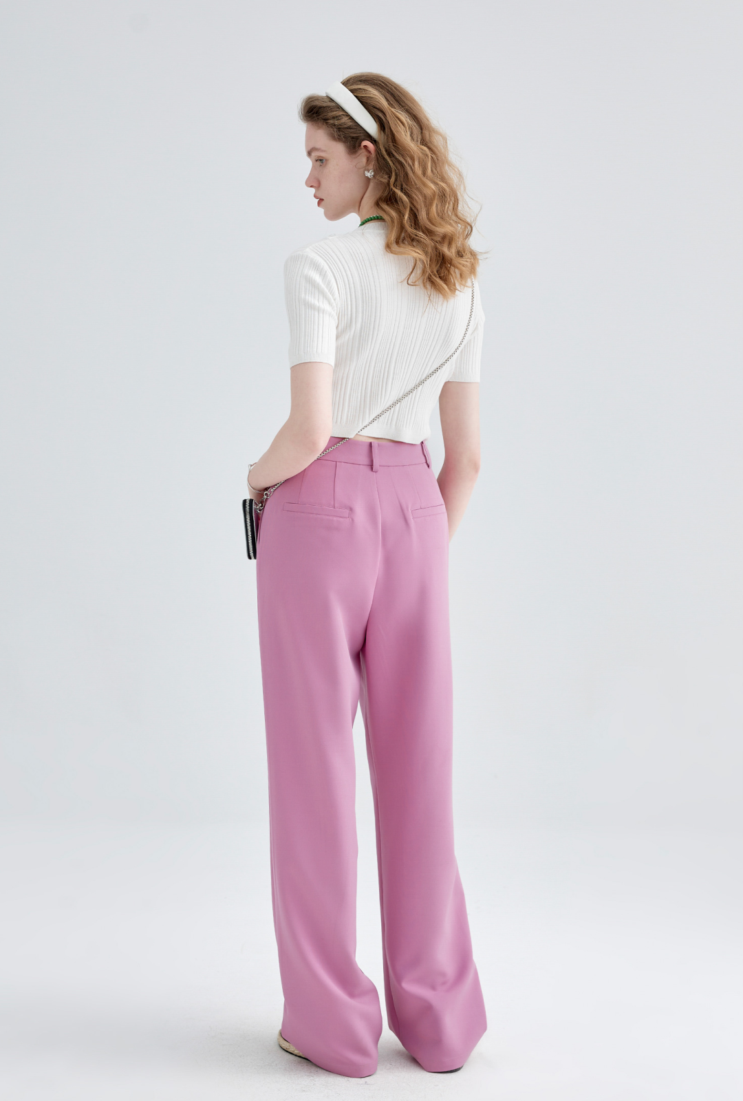 High Waist 2 Pleats Draped Slacks