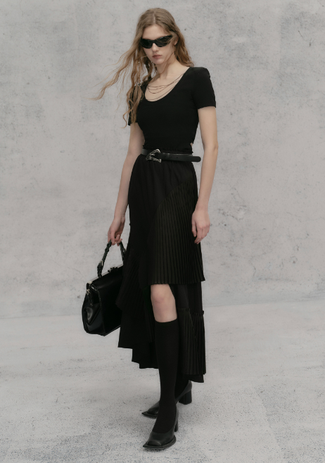 3D Pleated Stitch Slit Skirt