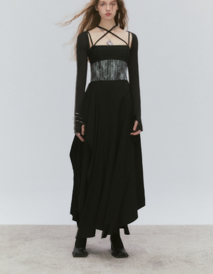 Waist Design Draped Silhouette Dress
