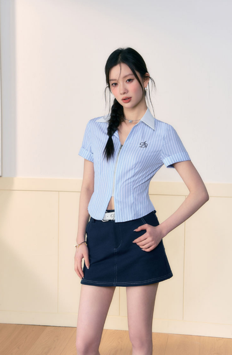 Logo Embroidery Stripe Slim Line Shirt