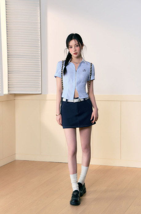 Logo Embroidery Stripe Slim Line Shirt