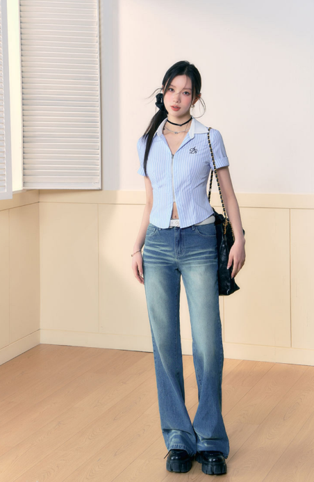 Logo Embroidery Stripe Slim Line Shirt