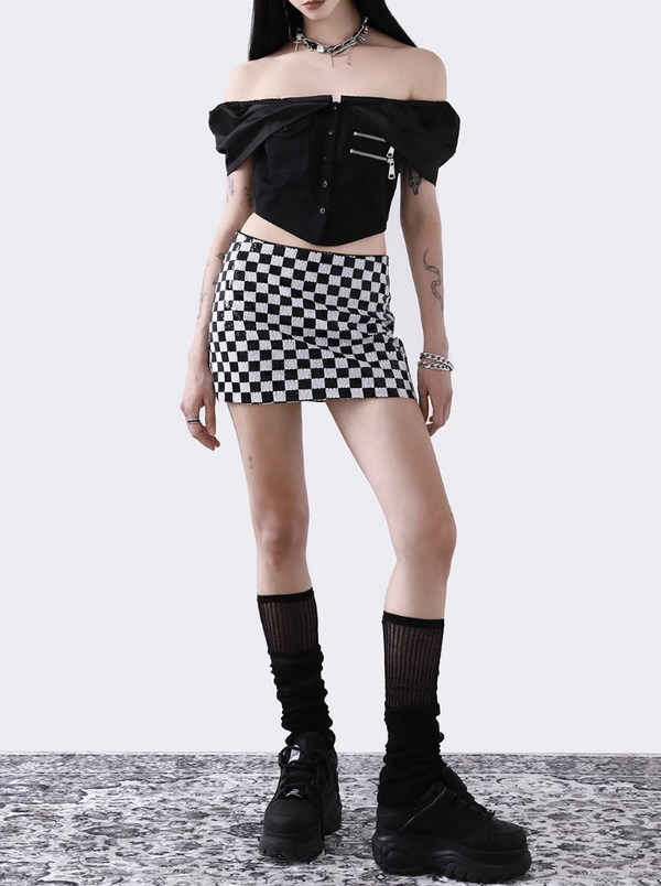 Monochrome Check Sequined Skirt