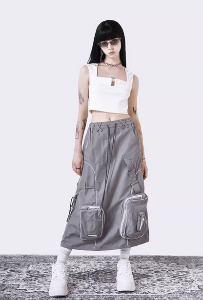 Casual Skirt with Patch Pocket Slit