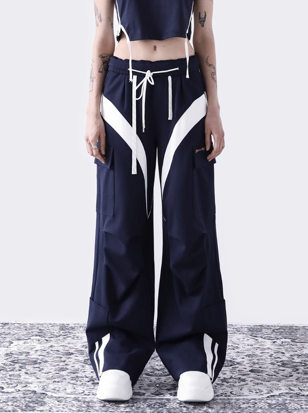 Sports Style Bicolor Double Belt Pants