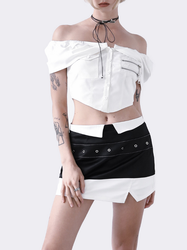 Silky Acetate Open Line Belt Skirt
