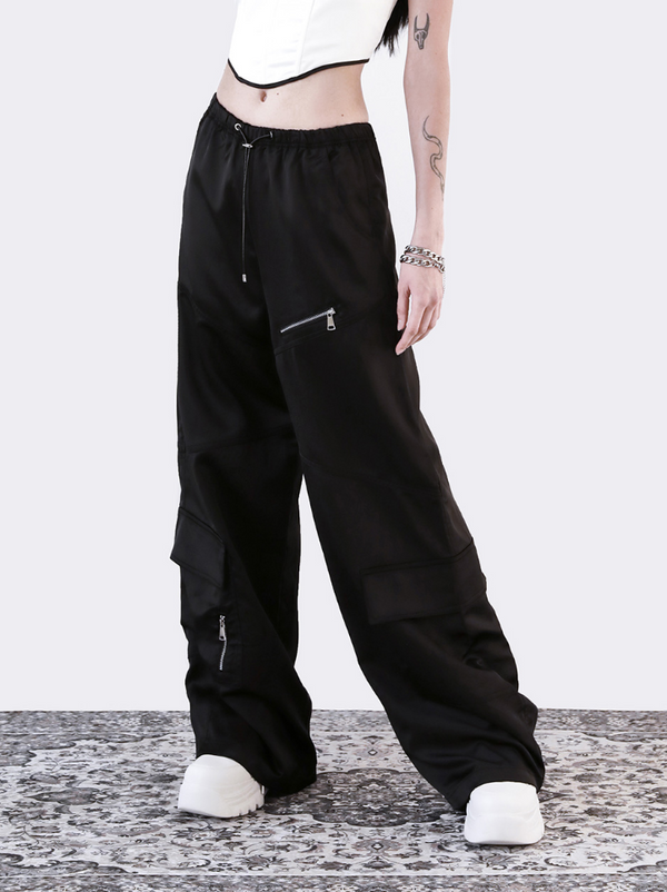 Zip design black casual pants