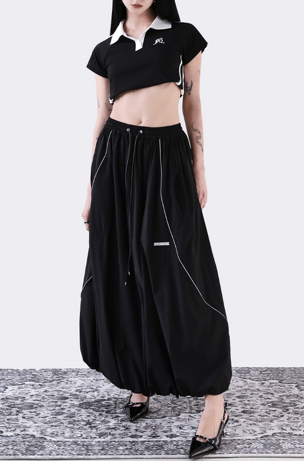 Sports Style Black Balloon Skirt