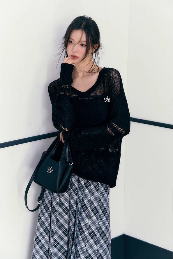 V-Neck See-Through Sweater