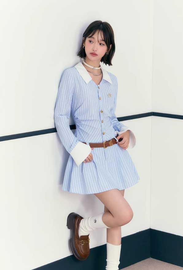 Blue Stripe Shirt Dress