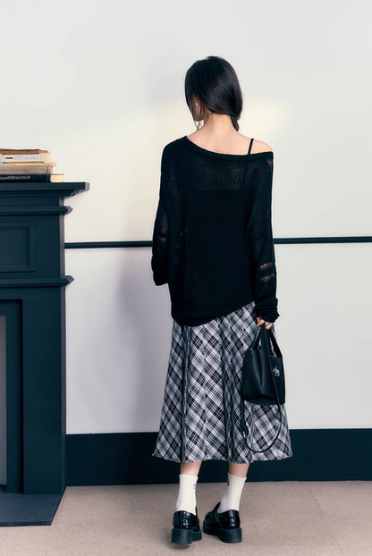 Check Pleated Long Skirt