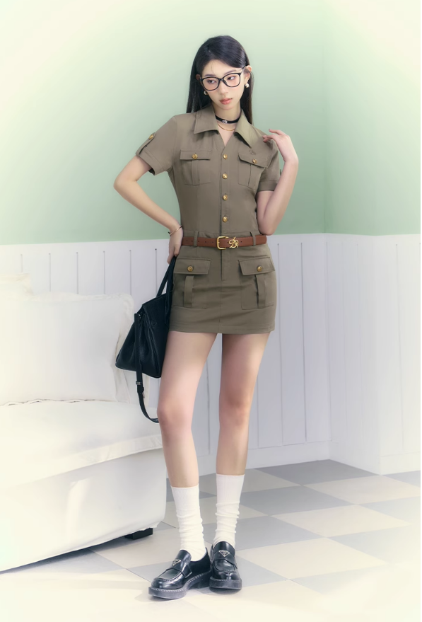 Multi-pocket shirt dress