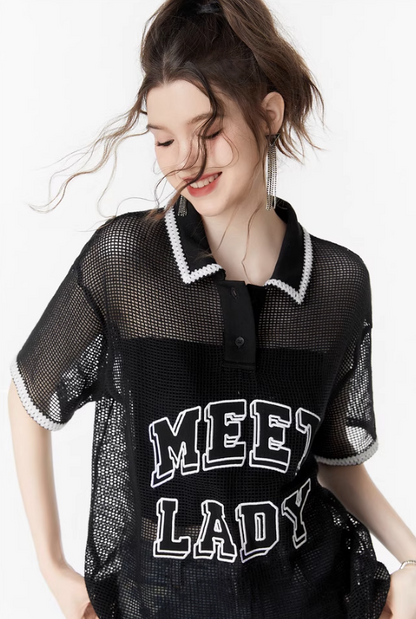 Amerikanisches Retro -Mesh -Shirt