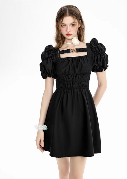Puff Sleeve Black Dress