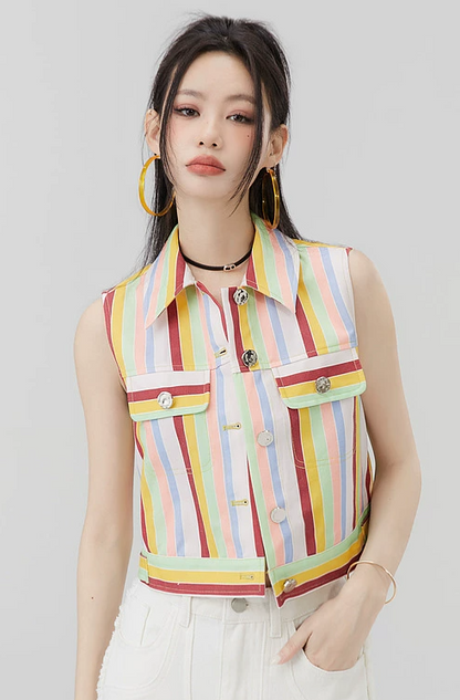 Rainbow Color Stripe Sleeveless Shirt Top