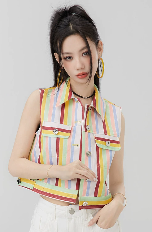 Rainbow Color Stripe Sleeveless Shirt Top